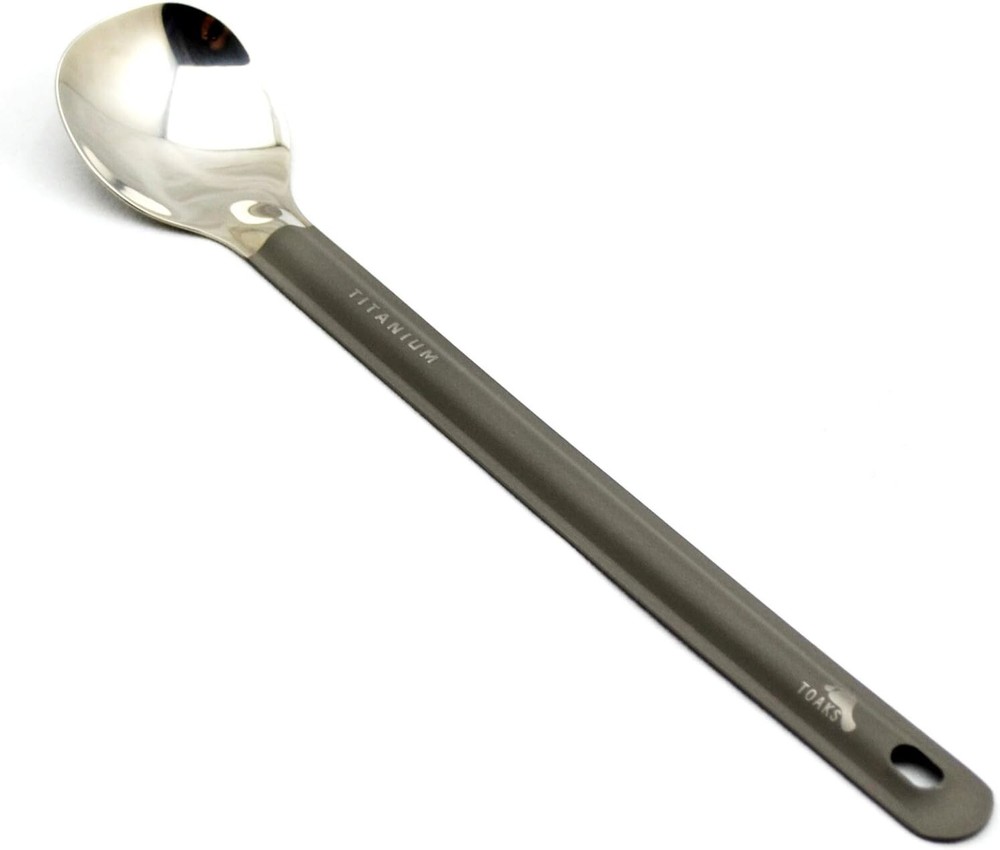 Polished Titanium Spoon with Extra Long Handle - Perfect for Deep Containers
