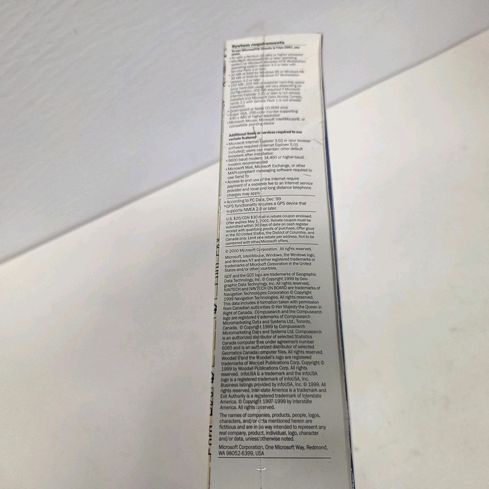 Vintage Microsoft Streets & Trips 2001 PC Software Program Brand, New Sealed