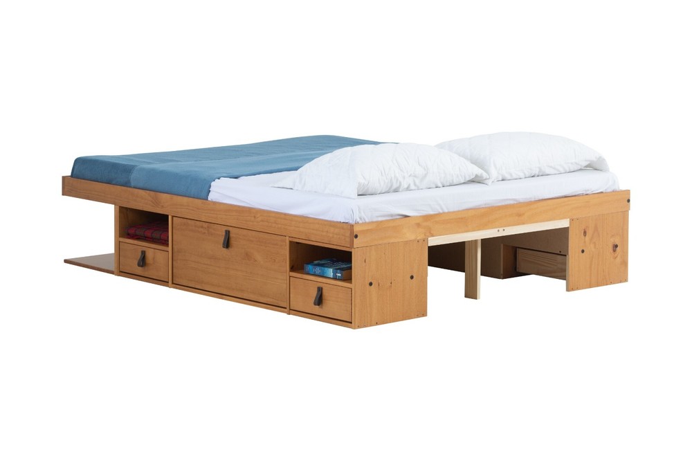 Memomad Bali Bed - Full Size Storage Platform Bed Frame with Drawers (Oak)
