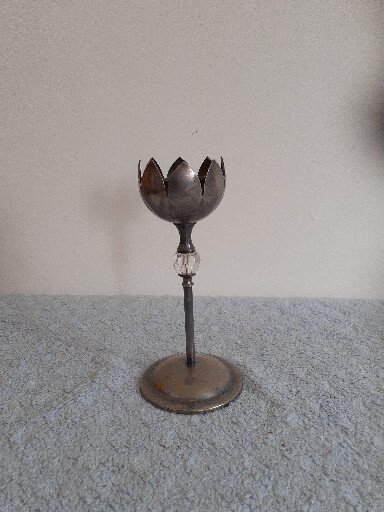 Silver Plate CANDLE STICK with CRYSTAL BEAD - 6 inches