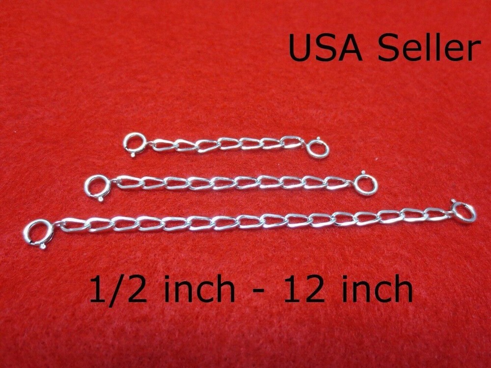 SOLID STERLING SILVER 3.0mm  14 INCHES EXTENDER / SAFETY CHAIN  W/ SPRING RING