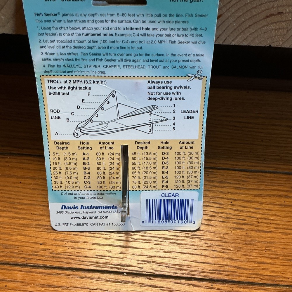 Davis Instruments Trolling Depth Controller Clear Polycarbonate Trout Walleye