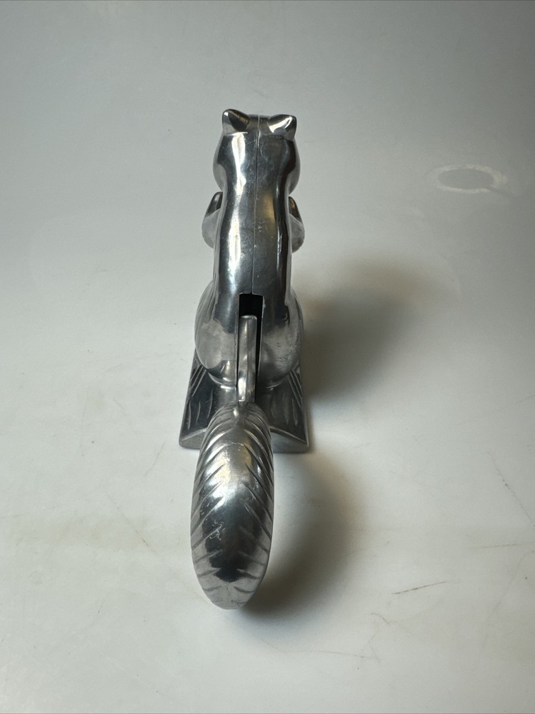Vintage Squirrel Figural Cast Aluminum Nut Shell Cracker Long Tail Handle Retro