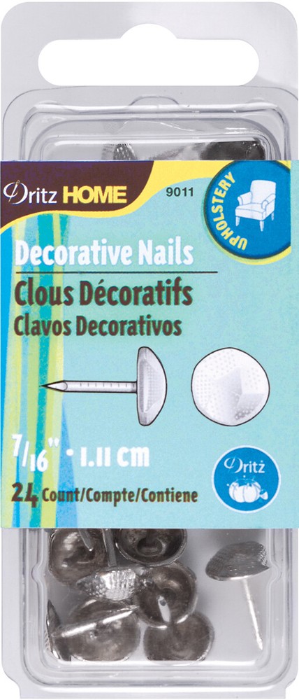 Dritz Upholstery Decorative Nails 7/16" 24/Pkg-Nickel Hammered Head