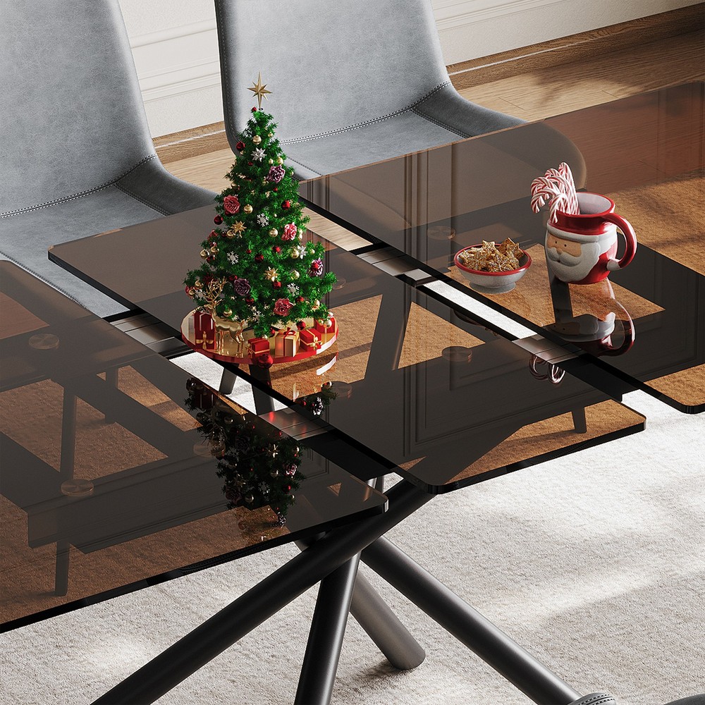 59-inch Modern Rectangle Expandable Dining Table with Retractable Leaf, Black