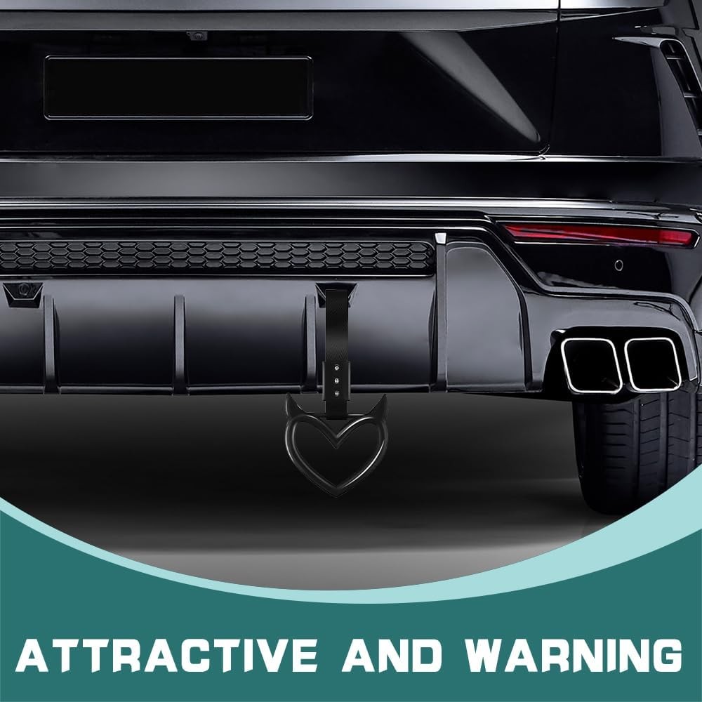 2PCS Devil Heart Handle Ring, Heart Hand Strap Drift Charm,Black