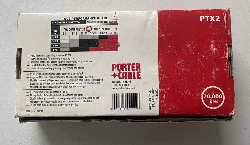 PORTER-CABLE PTX2 Pneumatic Angled Rotary Tool And Extra Tools TESTED FREE SHIP!
