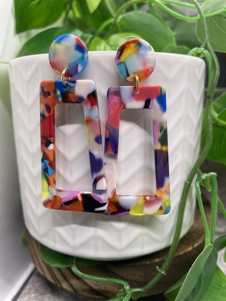 2.5” Silver-tone Acrylic Abstract  Dangle Earring Set New Free Ship B5077