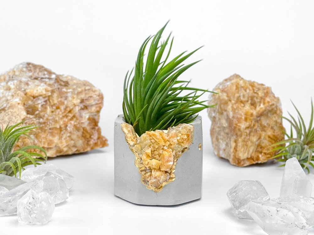 Raw Orange Calcite Crystal Planter Geode Planter Mini cute