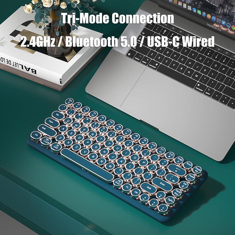 Typewriter Keyboard Wireless 2.4GHz/Bluetooth/USB-C Wired Mechanical Gaming K...