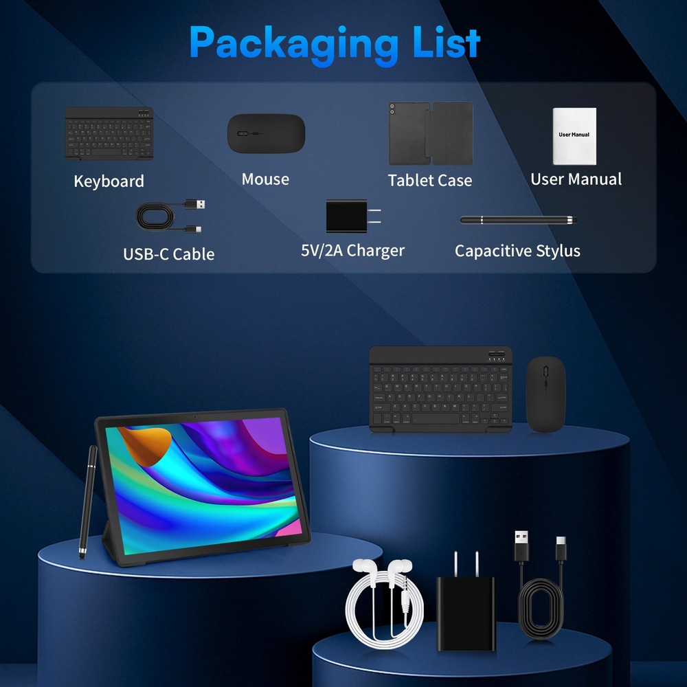 10.1'' Android 15 Tablets LCD Touchscreen Octa-Core 24GB+128GB WIFI 6 Bluetooth