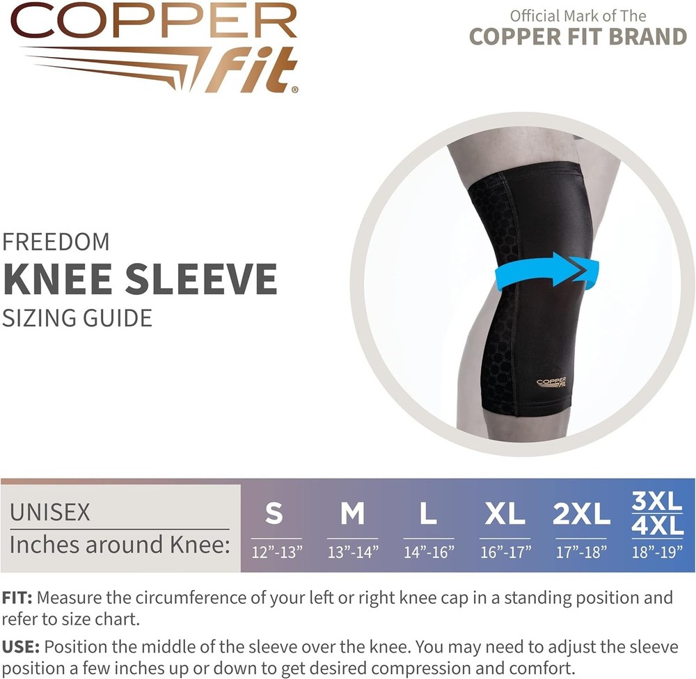 Copper Fit Freedom Knee Compression Sleeve Large 2 Pack