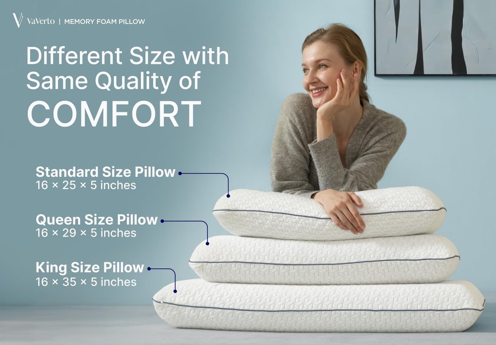 Cooling Memory Foam Pillow - 1-Pack - Standard Size Bed Pillows For Sleeping ...