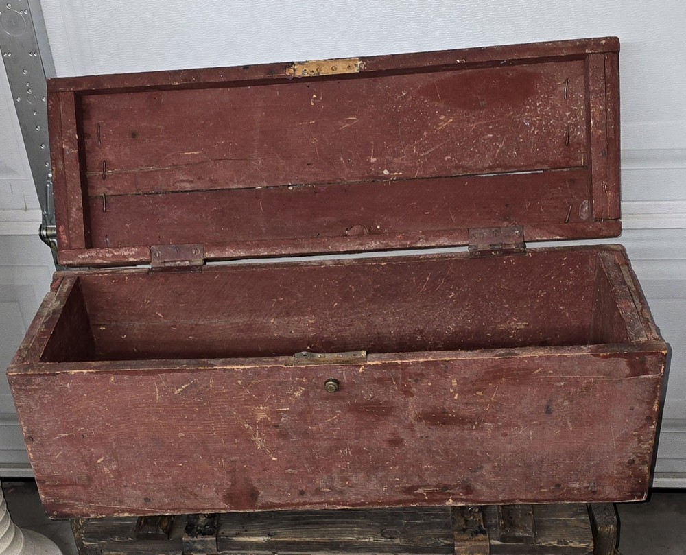 Antique Wooden Rectangular Chest Brown and Red Fully Assembled with Hinged Lid
