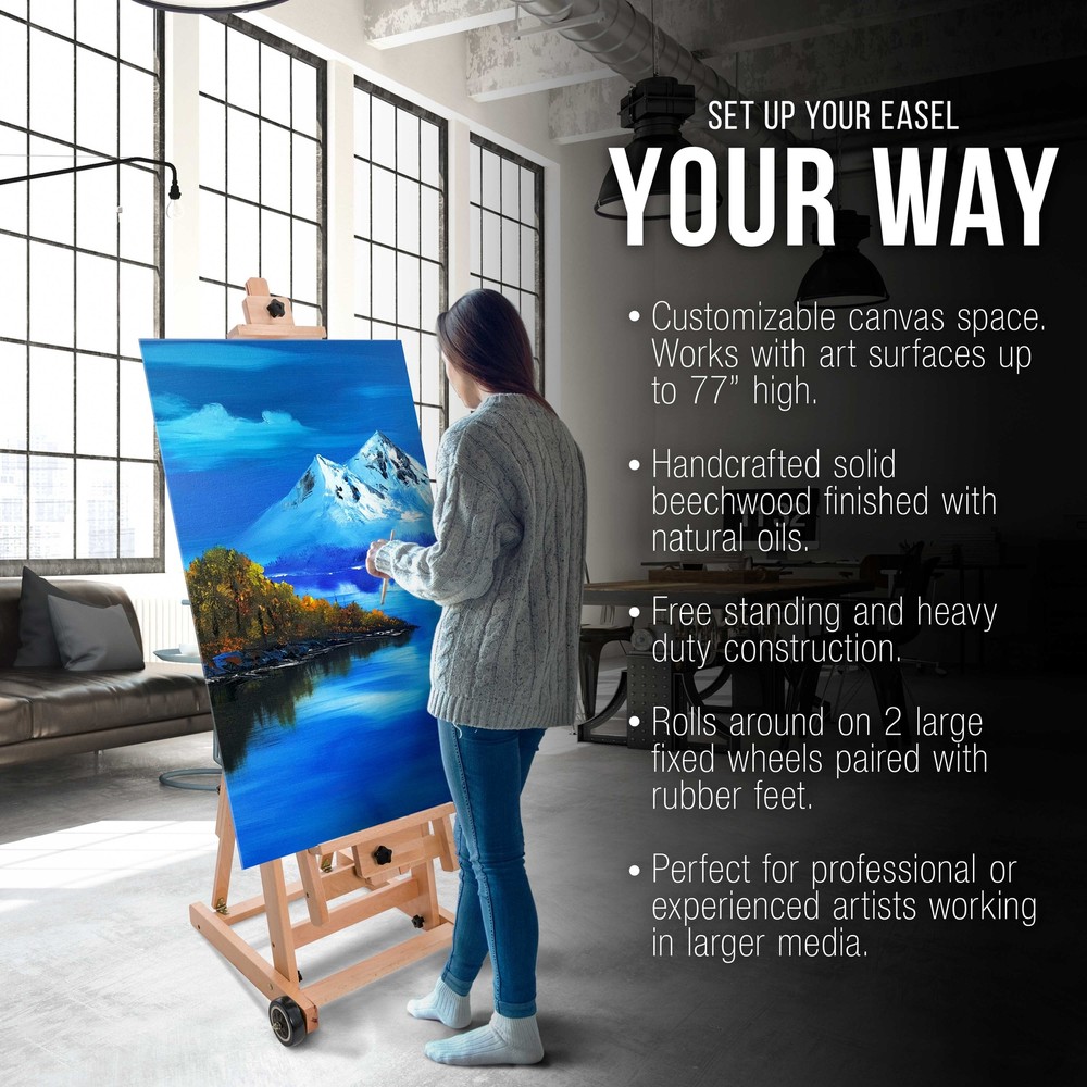 U.S. Art Supply Master Multi-Function Studio Artist Wooden Easel, Adjust H-Frame