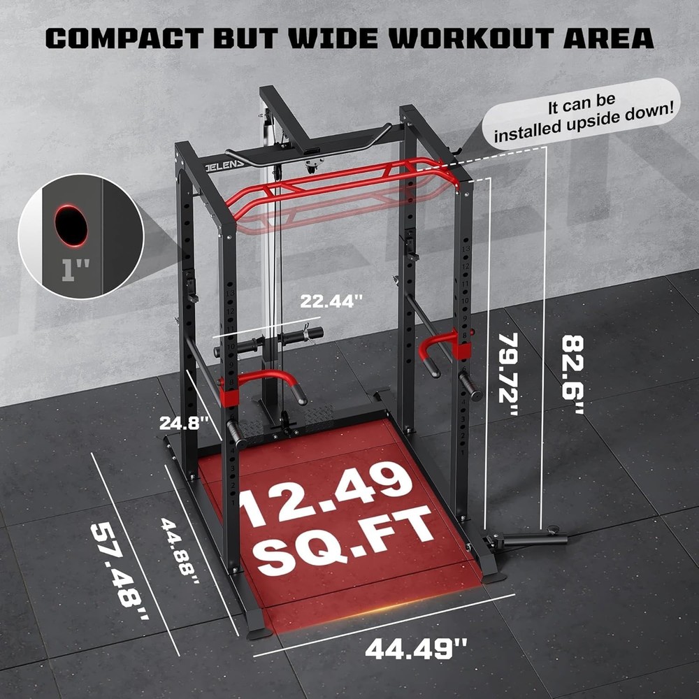 2000LBS Multi-Function Power Cage Rack with LAT Pulldown Adjustable Pulley Home