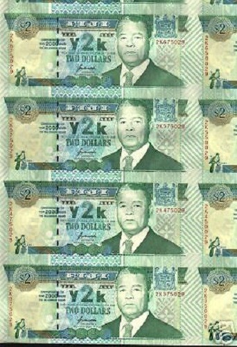 FIJI 2 DOLLAR P-102 2000 UnCut COMMEMORATIVE UNC COMPLETE SHEET x 20 TURTLE NOTE