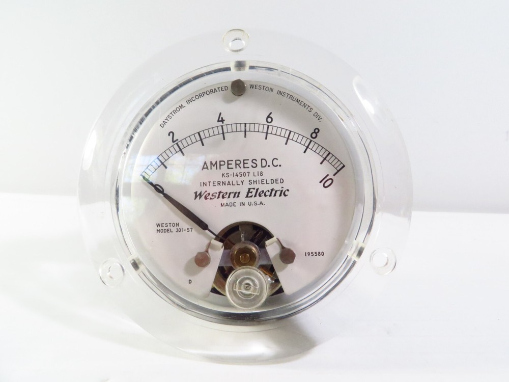 Vintage Metermaster Weston Electrical Amperes Meter DC, 301-57, Clear