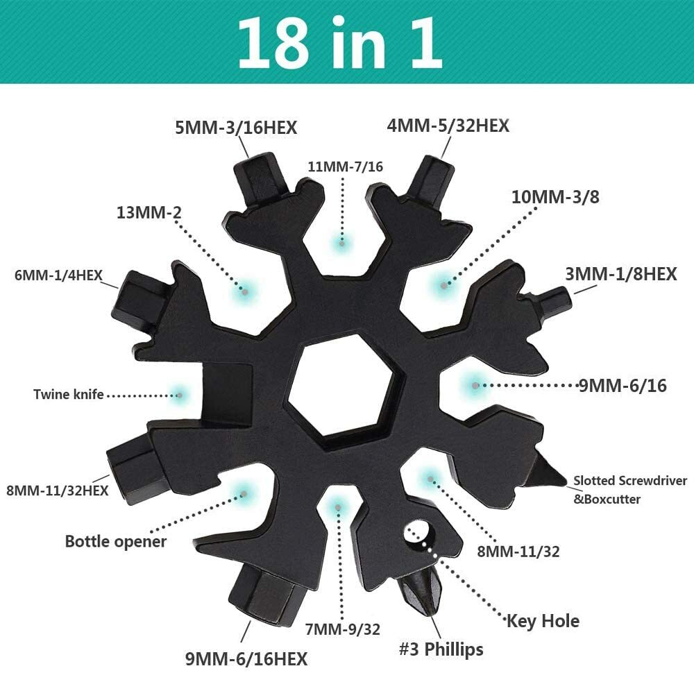 Portable Stainless Steel 18in1 Multi-Tool Snowflake Screwdriver 2 pack black
