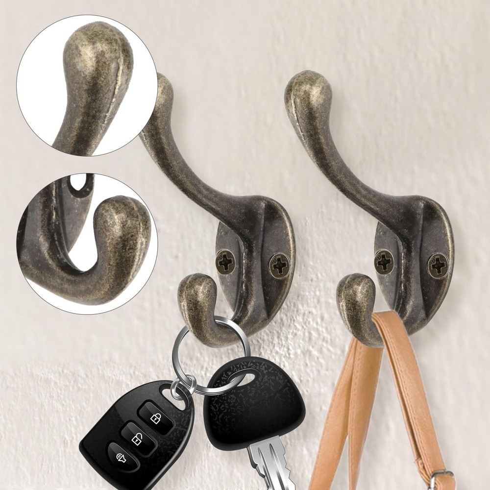 Wall Mounted Double Hooks Vintage Hardware Hooks Industrial Hooks Bronze Coat...