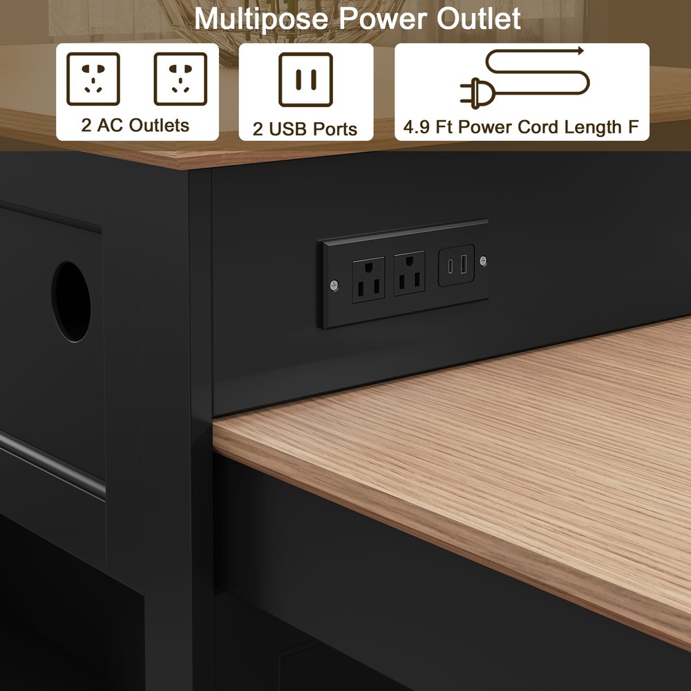 Retractable Multifunctional Kitchen Island Space Saving Storage Dining Workbench