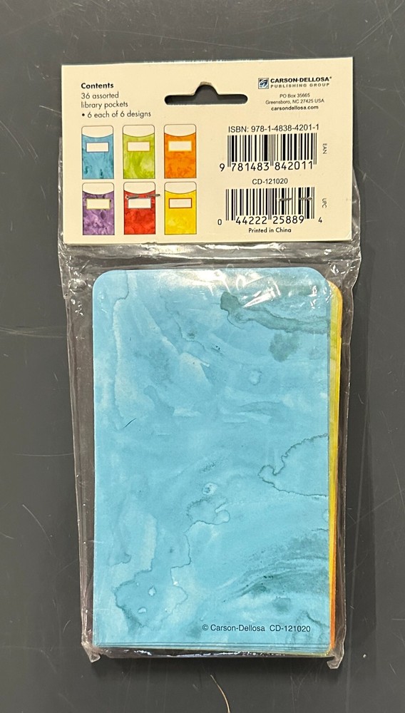 CARSON-DELLOSA Assorted Colored Library Pockets 36 pieces SEALED!!