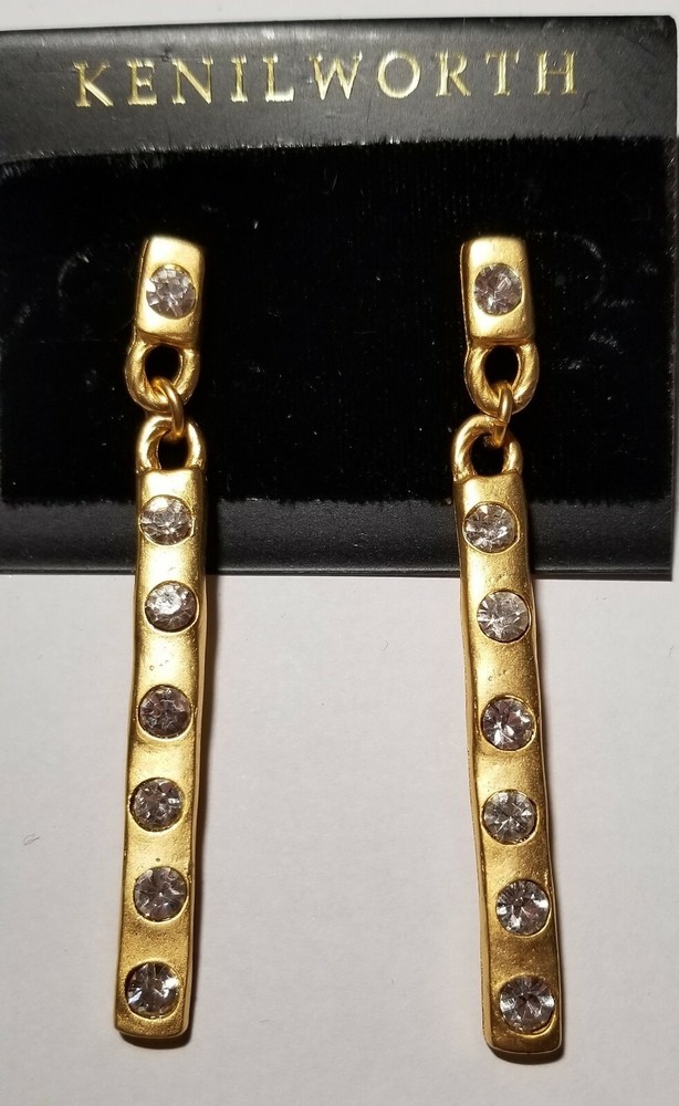 Long Brushed Goldtone Crystal Earrings
