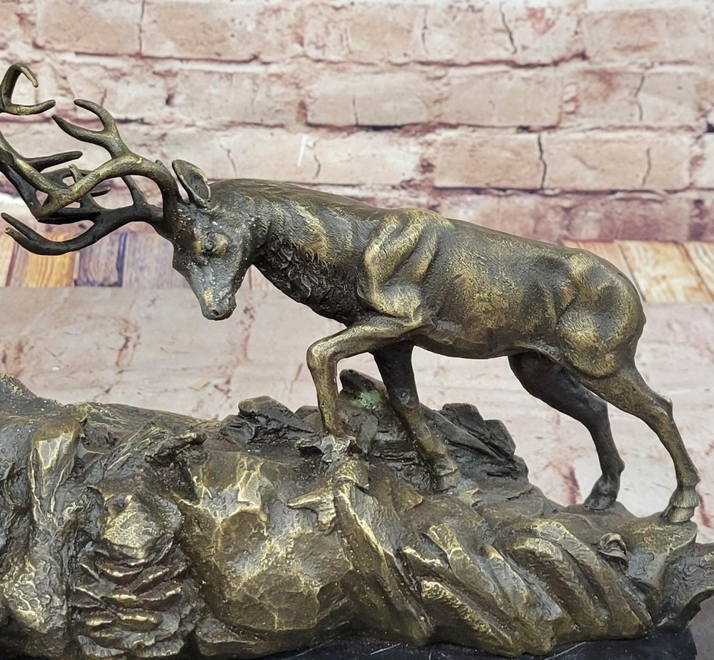 Rutting Stags, Real Bronze Sculpture on a solid marble base. Art, Gift. Figurine