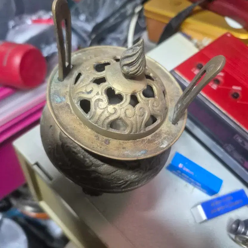 Small Brass Incense Burner with Vintage Pattern