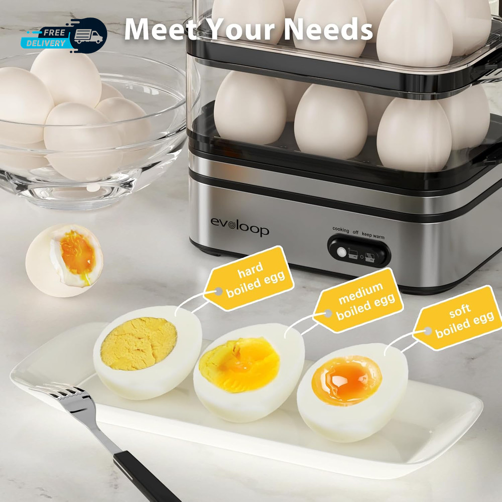 Rapid Egg Cooker Electric 12 Eggs Capacity Soft Medium Hard Boiled Poached