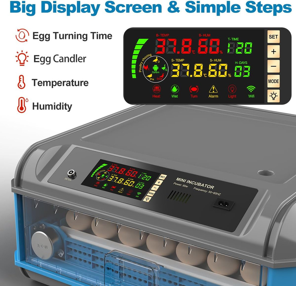 Egg Incubator for Hatching Eggs - Chicken Egg Incubator with Automatic Egg Turni