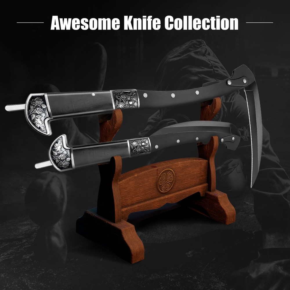 Black Sharp Folding Sickle , Section Foldable Scythe , Wooden Handle Folding ...