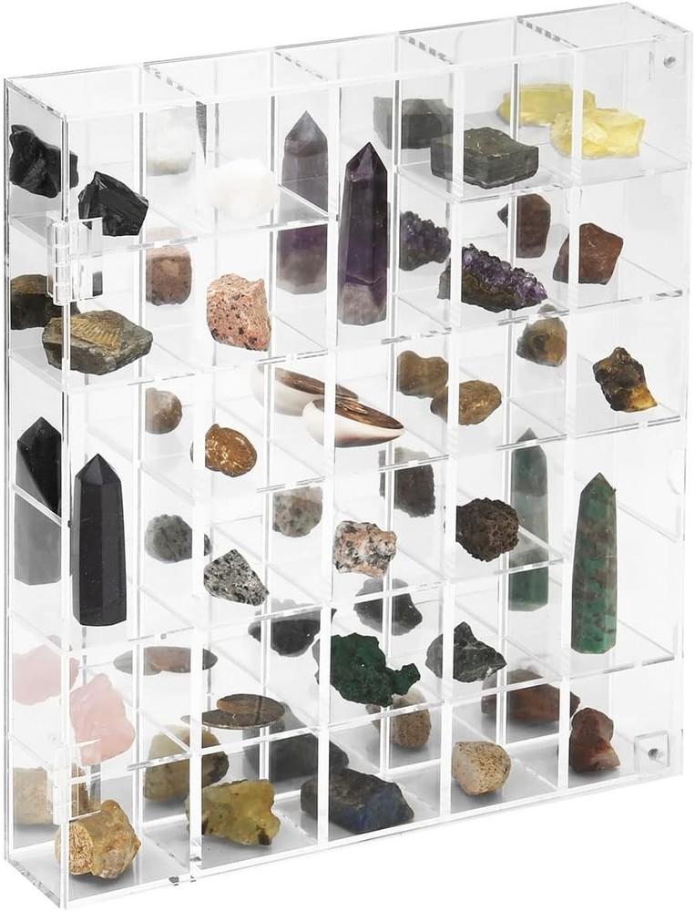 Adjustable Rock Display Case Clear Acrylic Collection Box W/ Mirrored Arrowhead