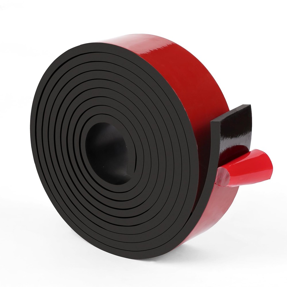 Adhesive Solid Rubber Strips, 1" Wide x 1/4" Thick x 120" Long Self Stick Bla...