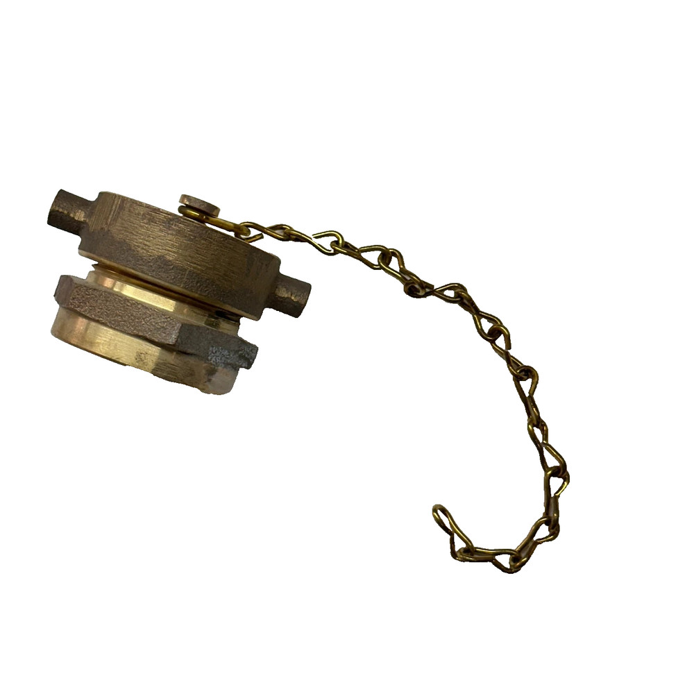 2.5" Brass FDC Set - Fire Hydrant Cap with Chain & Hex Nut Adapter Fitting - New