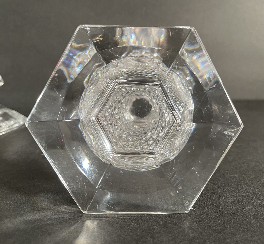(2) Crystal Diamond Point Cut Candlestick Holders 6.5”
