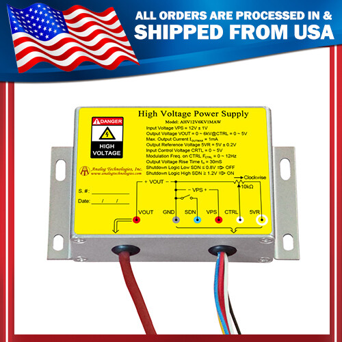 AHV12V6KV1MAW High Voltage DC-DC Power Supply 12V Input 6KV 1mA Output