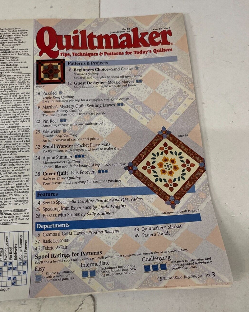 Quiltmaker Magazine July/August 1998 #62 back issues Quilting