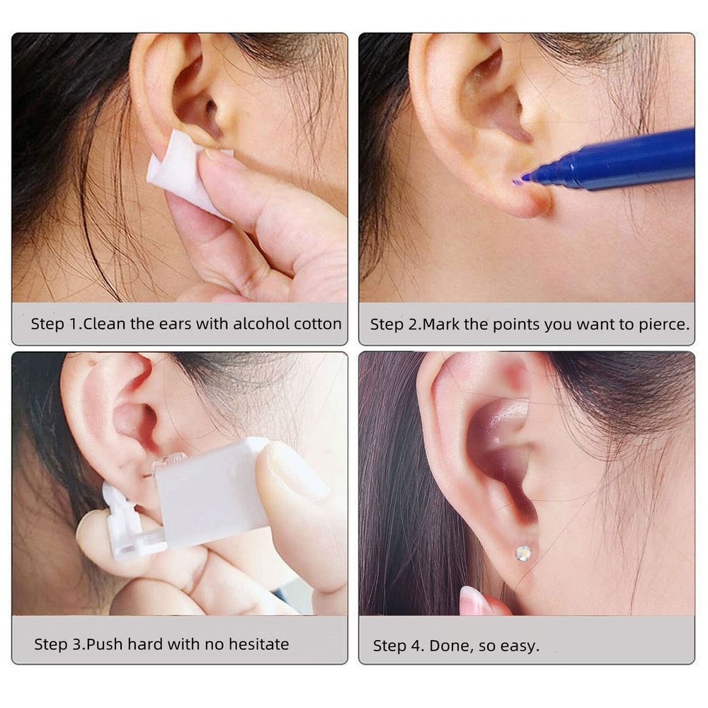 Compact Ear Piercing Gun Set - 2 Kits with No Pain Experience & Accessories