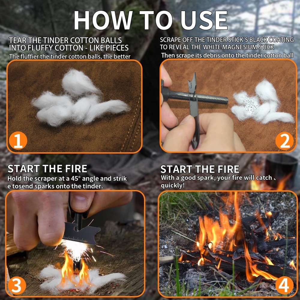 3PCS Magnesium Fire Starter with Striker, High Temp Large, 3 Pack Black