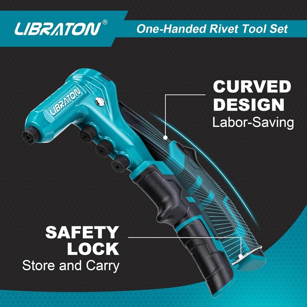 Professional Heavy-Duty Pop Rivet Gun with Tool-Free Interchangeable Heads