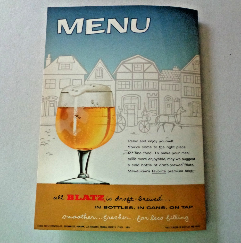 Blatz Beer Menu Cover