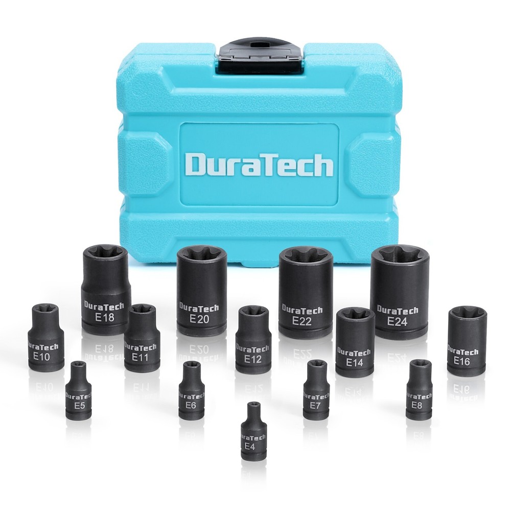 DURATECH 14PC Female E-Torx Torque Socket Star Impact Socket E4-E24 1/4"-1/2" Dr