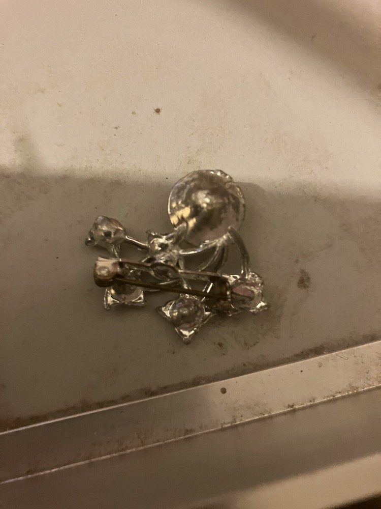 White Metal And Crystal Brooch