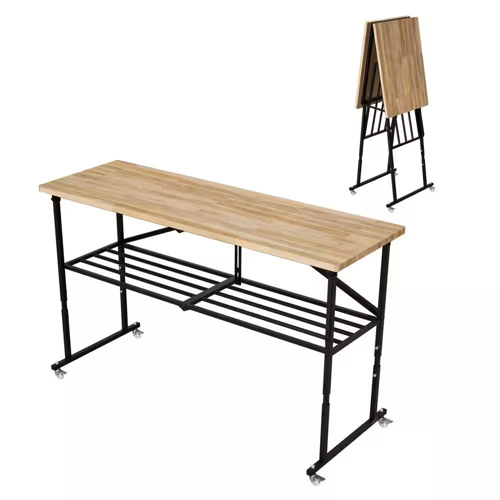68 In. W X 21 In. D Adjustable Solid Wood Top Workbench Foldable Hardwood Workbe