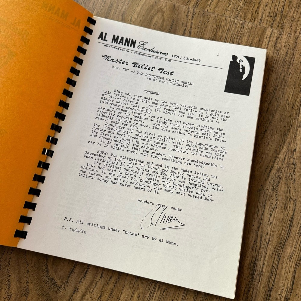 The Quick and the Dead Al Mann Four Manuscript Compilation Mentalism Magic