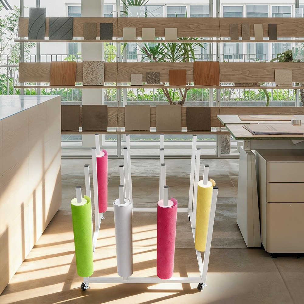 16 Rods Vinyl Roll Organizer，Fabric Roll Storage Rack，Mobile File Roll Organizer