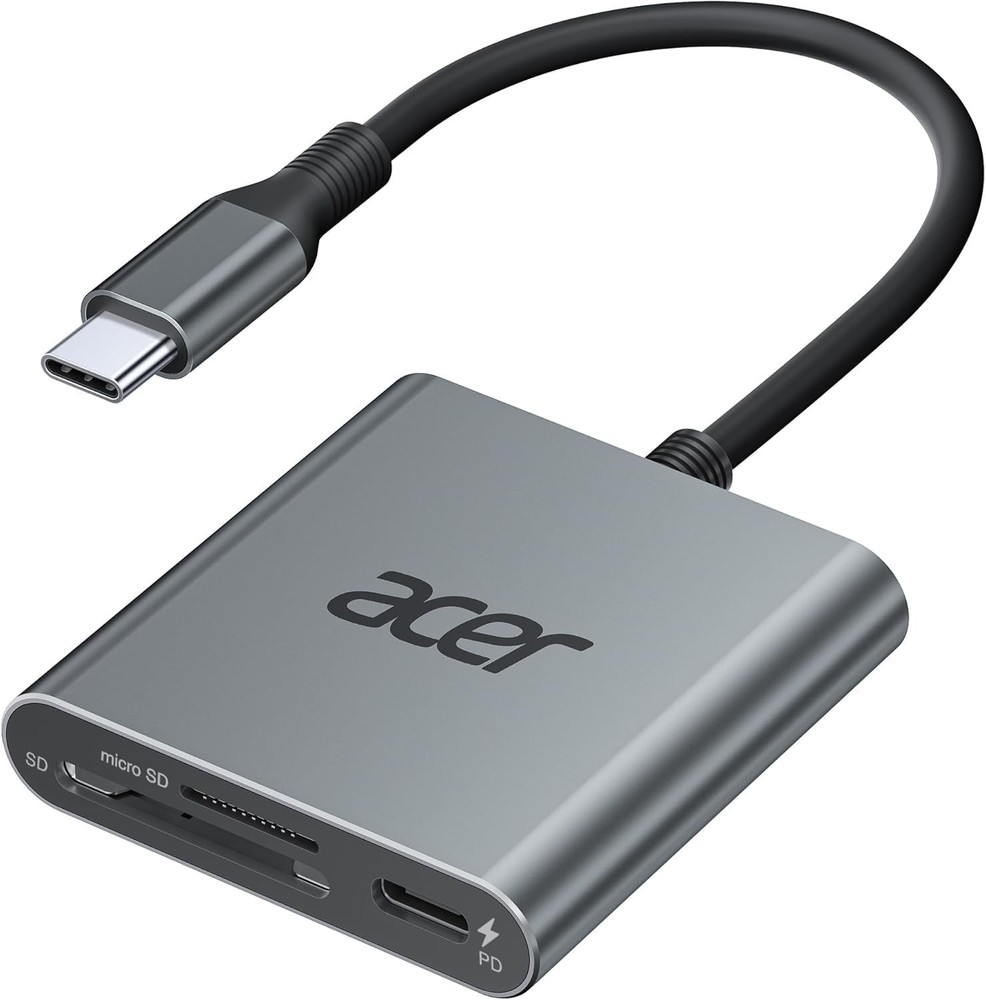 Acer SD 4.0 Card Reader, UHS-II Micro Reader USB C, Dual Slot Type C Grey