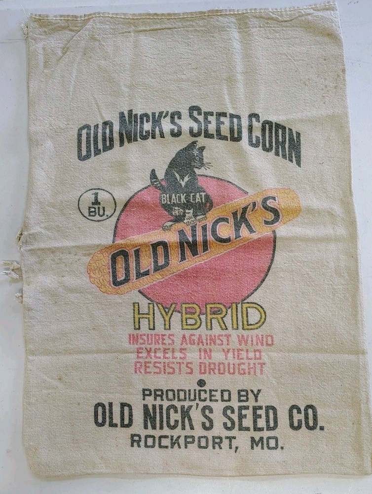 Vintage Old Nick Black Cat Hybrid Seed Corn Cloth Bag
