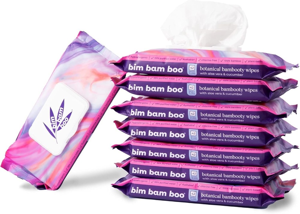Flushable Wet Wipes 100% Plant Based Extra-Large Size Durable Bamboo Body Safe